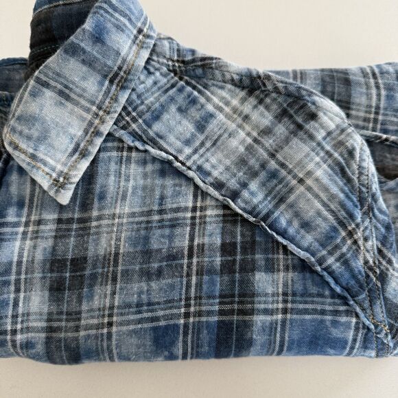 Ryan Michael Men's Large Western Shirt Button Up Blue Woven Plaid Long Sleeve - Picture 15 of 15